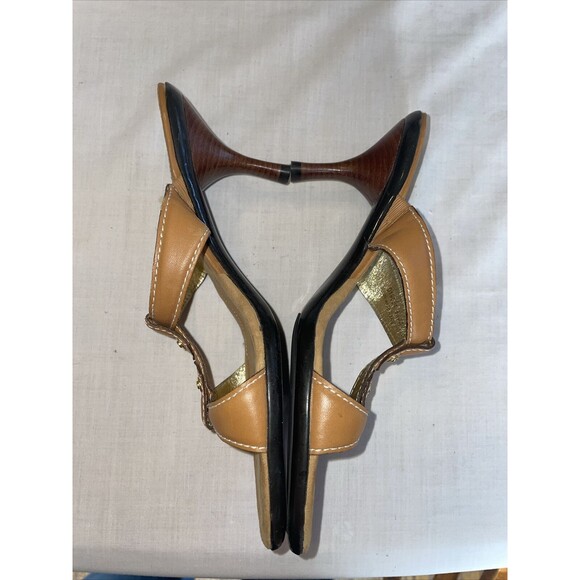Cole Haan Womens Heels Sandals Size 8.5 AA Tan Leather Slip On Comfort Dressy - Picture 4 of 12
